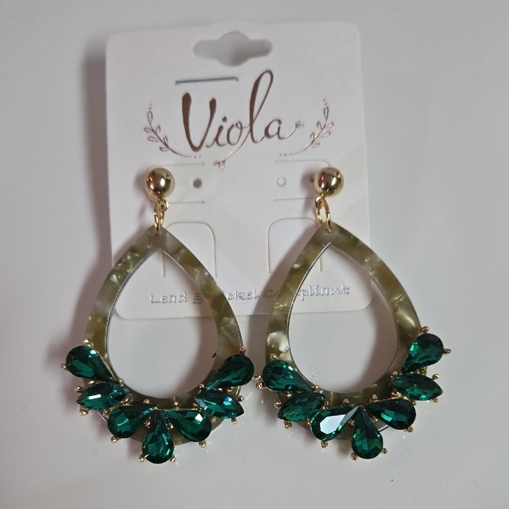 Viola Gold and Green Teardrop Earrings - Picture 1 of 2
